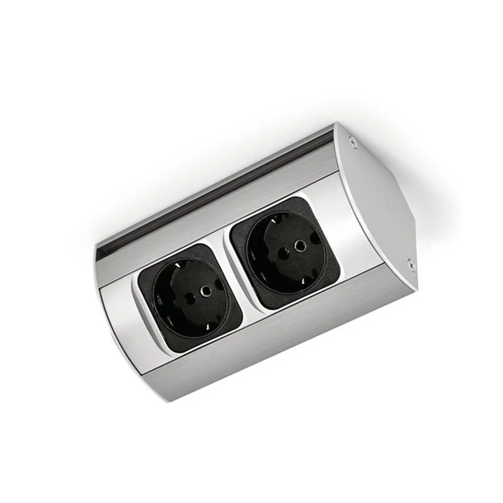 Corner Doppelsteckdosen, Steckdosenelement, Edelstahlfarbig 1 Corner Doppelsteckdosen, Steckdosenelement, Edelstahlfarbig
