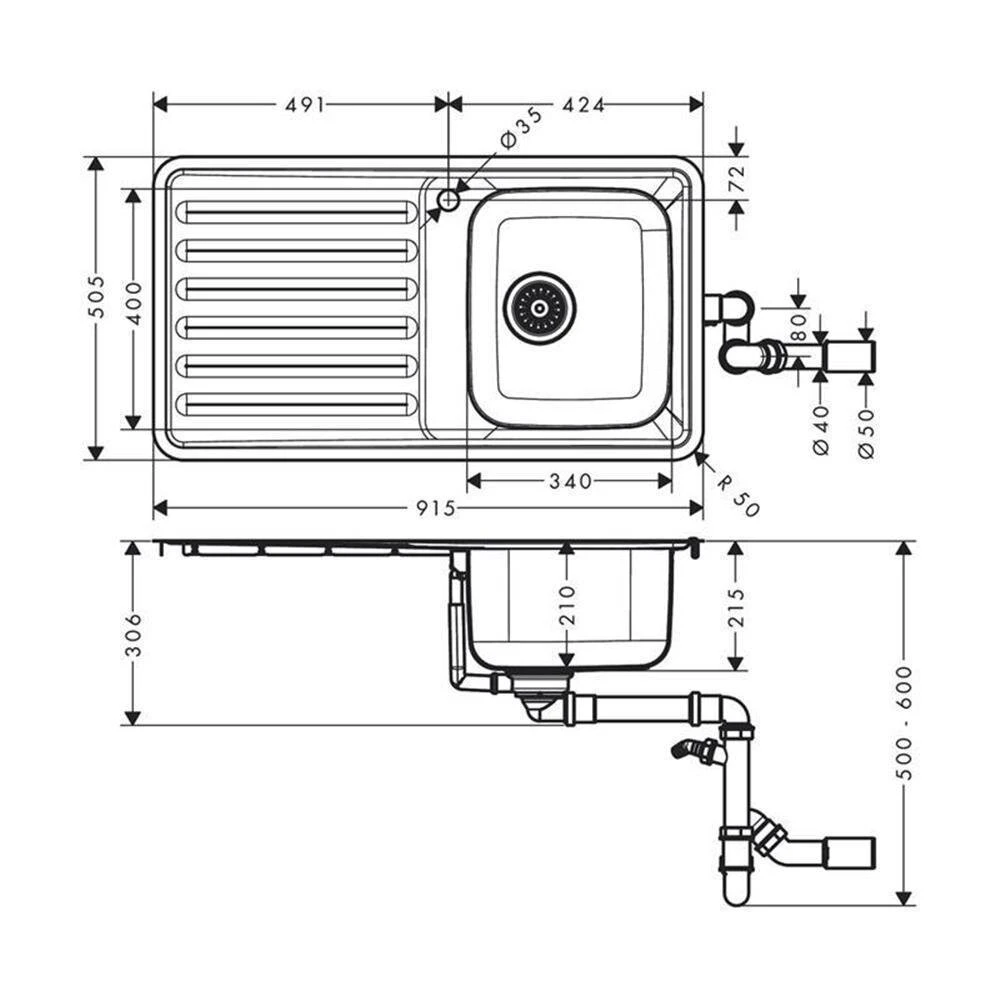 Hansgrohe Einbauspüle 340/400 S4111-F340 | Edelstahl 3 Hansgrohe Einbauspüle 340/400 S4111-F340 | Edelstahl – Bild 3