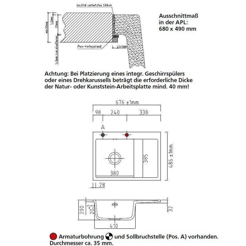 Systemceram Einbauspüle KeraDomo MERA 70 F Becken Links Flächenbündig 2 Systemceram Einbauspüle KeraDomo MERA 70 F Becken Links Flächenbündig – Bild 2