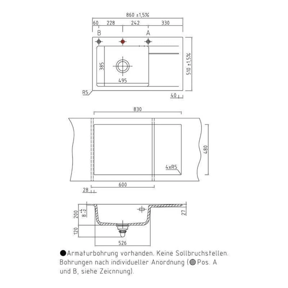 Systemceram Einbauspüle KeraDomo STEMA 86 SL Becken Links 3 Systemceram Einbauspüle KeraDomo STEMA 86 SL Becken Links – Bild 3