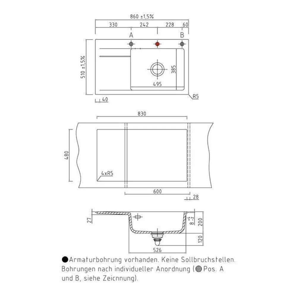 Systemceram Einbauspüle KeraDomo STEMA 86 SL Becken Rechts 3 Systemceram Einbauspüle KeraDomo STEMA 86 SL Becken Rechts – Bild 3