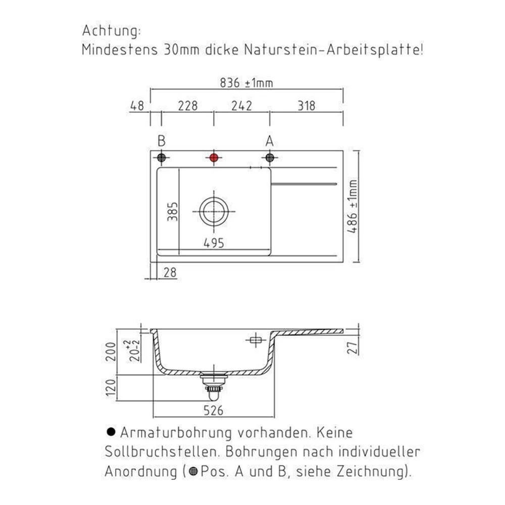 Systemceram Einbauspüle KeraDomo STEMA 86 SL F Becken Links Flächenbündig 3 Systemceram Einbauspüle KeraDomo STEMA 86 SL F Becken Links Flächenbündig – Bild 3