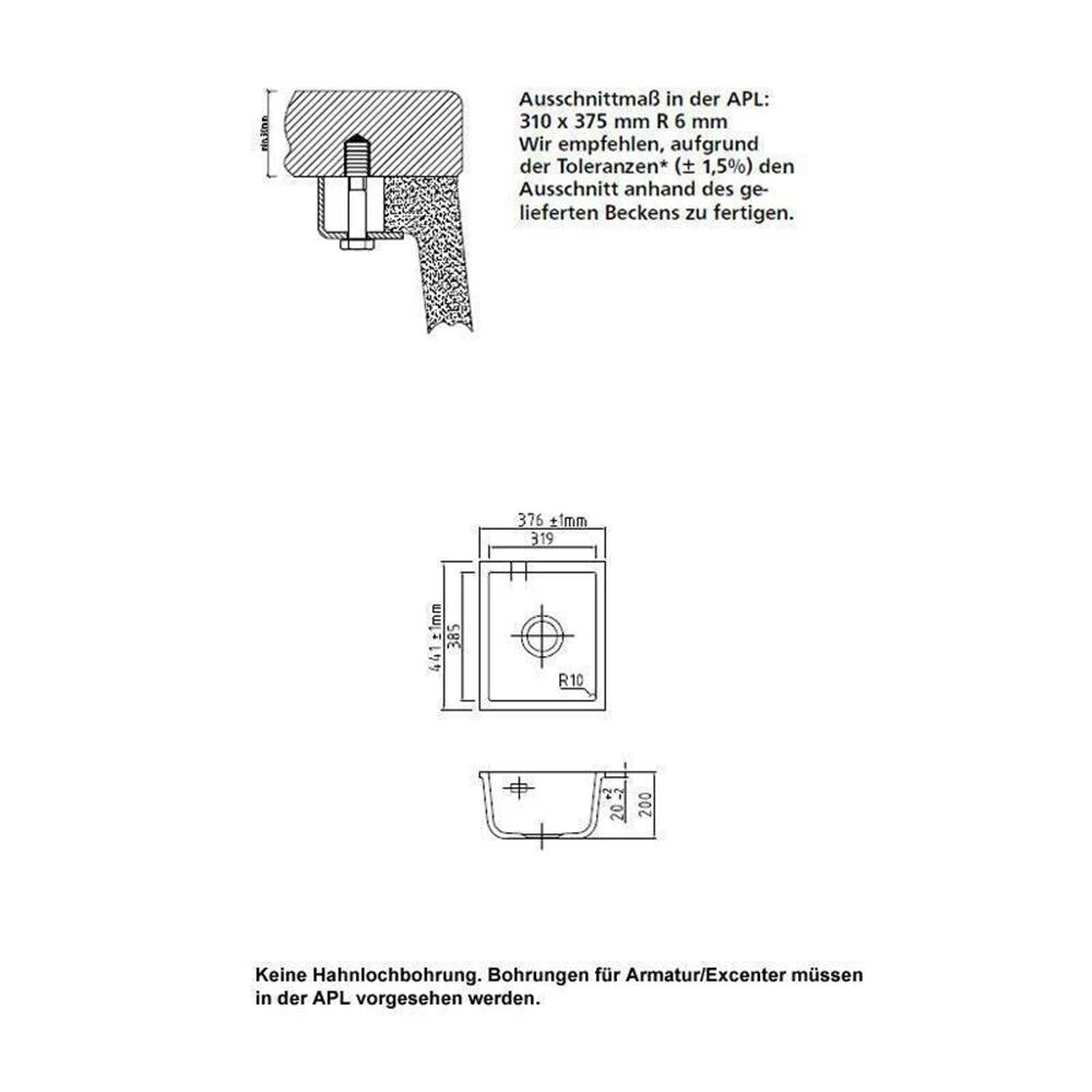Systemceram Unterbauspüle KeraDomo MERA 32 U/g (mit Geschliffener Oberseite) 2 Systemceram Unterbauspüle KeraDomo MERA 32 U/g (mit Geschliffener Oberseite) – Bild 2