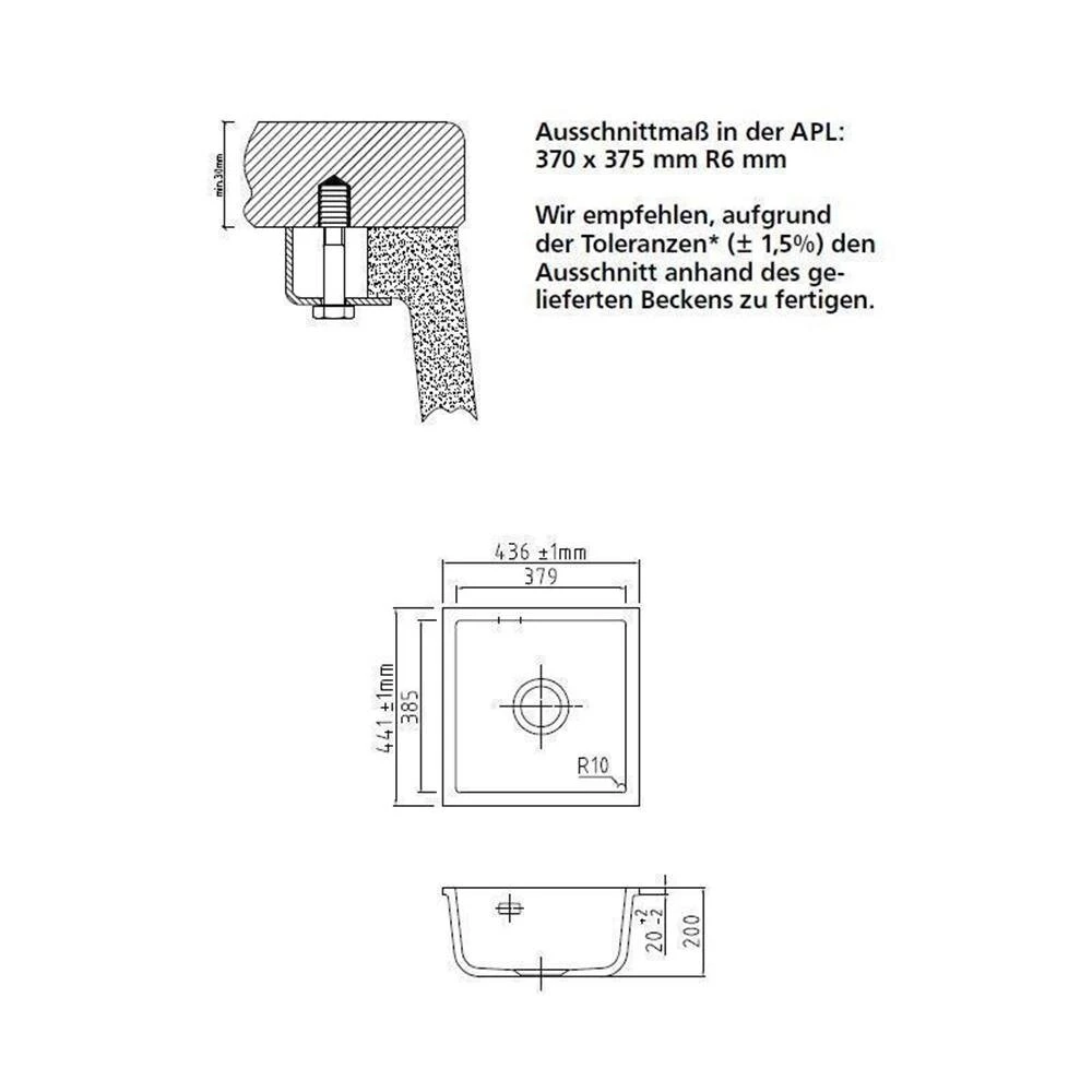 Systemceram Unterbauspüle KeraDomo MERA 40 U/g (mit Geschliffener Oberseite) 2 Systemceram Unterbauspüle KeraDomo MERA 40 U/g (mit Geschliffener Oberseite) – Bild 2