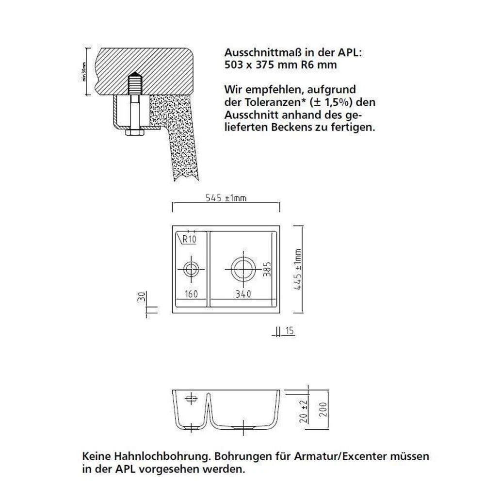 Systemceram Unterbauspüle KeraDomo MERA 60 U/g (mit Geschliffener Oberseite) 4 Systemceram Unterbauspüle KeraDomo MERA 60 U/g (mit Geschliffener Oberseite) – Bild 4